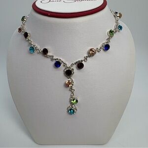 Multicolor Lariat Crystal Statement Necklace And Earring Set, Brand New